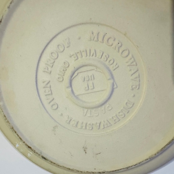 Roseville Ohio Friendship Pottery Large 13" Beige Blue Stripe Pasta Serving Bowl - Picture 6 of 6